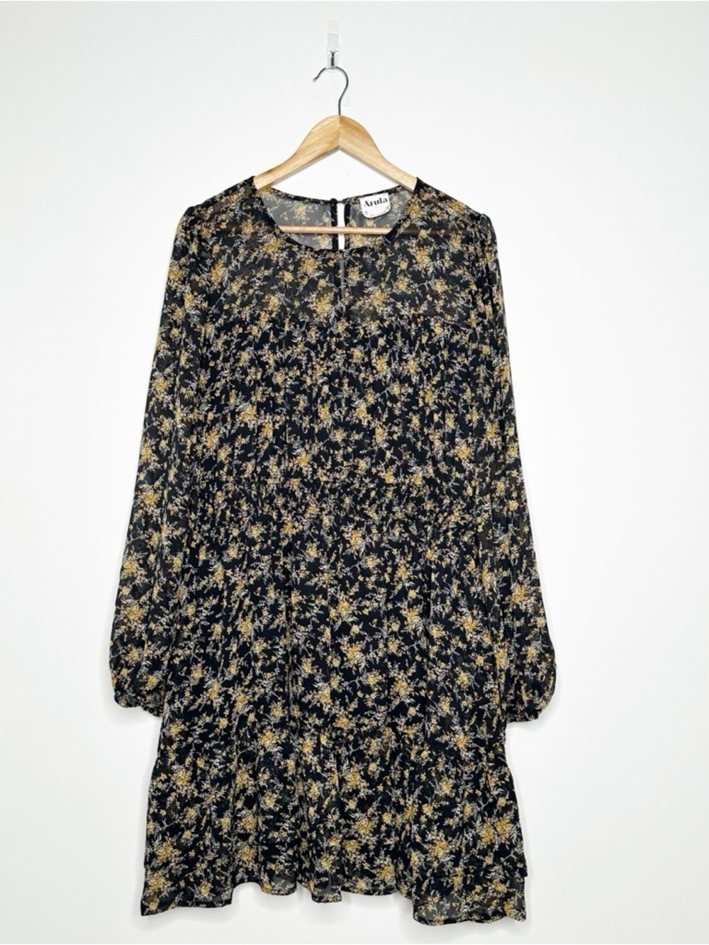 Arula Black Multi Floral Long Sleeve Smocked Mini Dress Size B